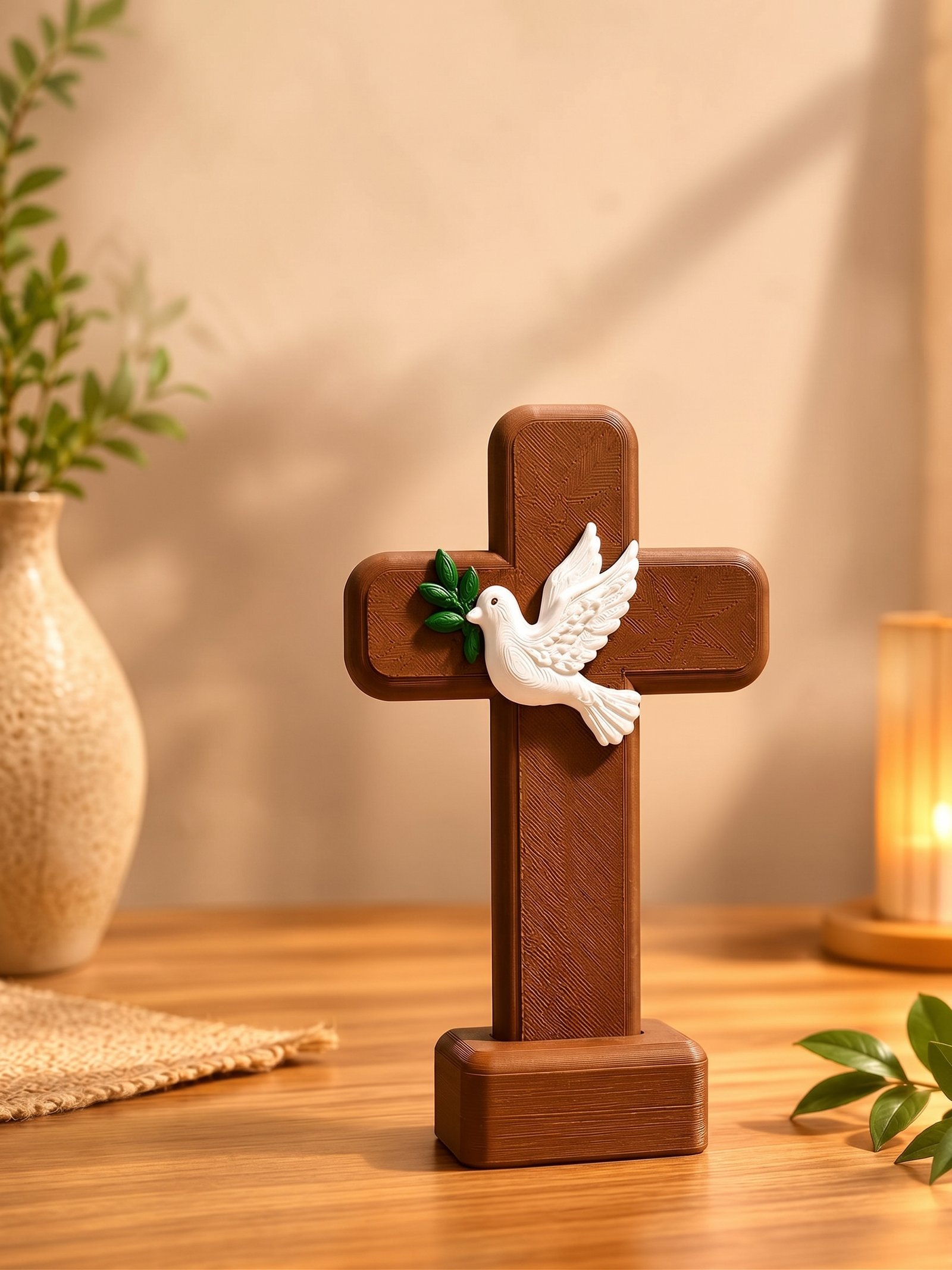 Cruz de Mesa Decorativa com Espírito Santo