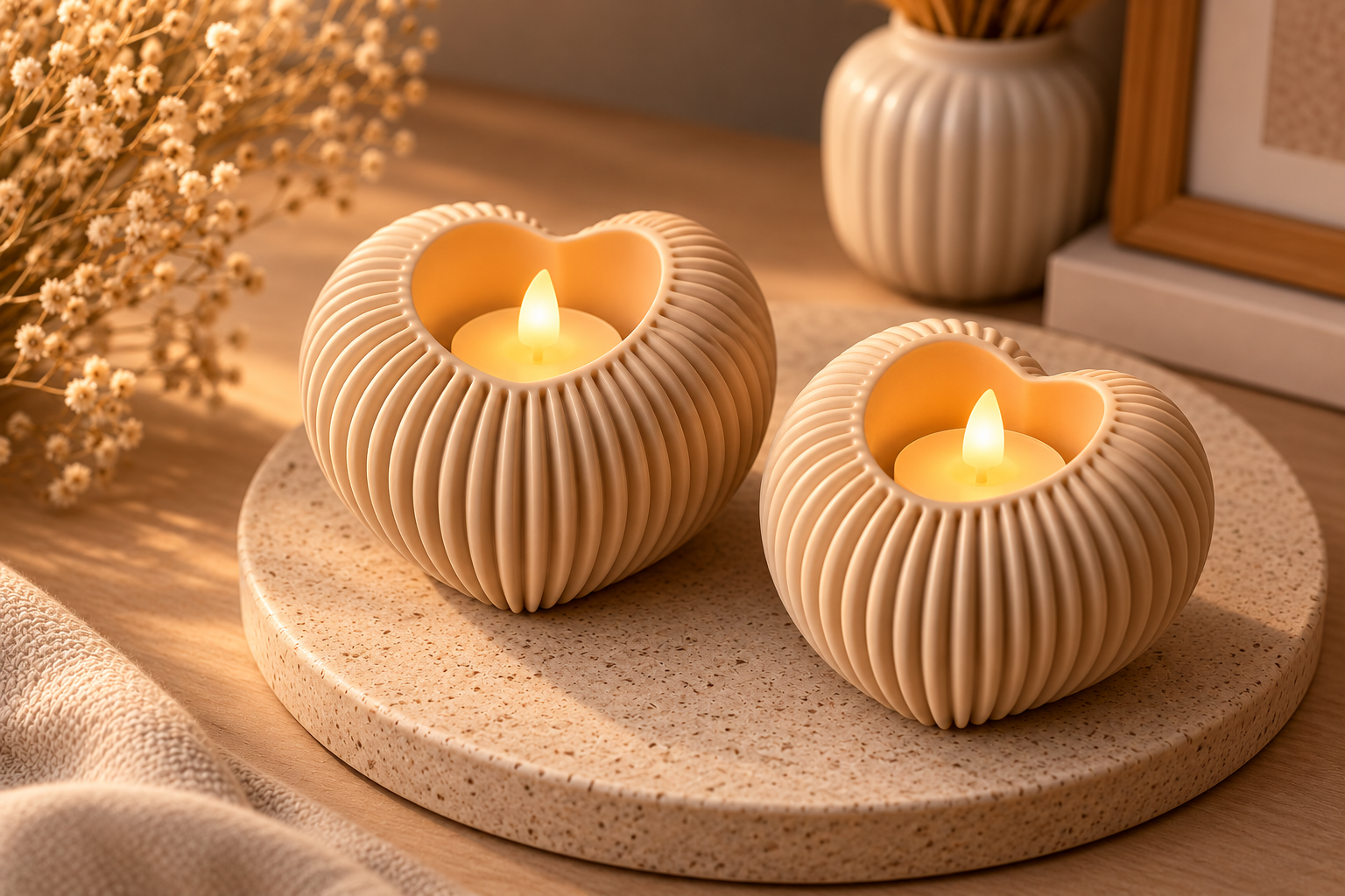 Porta Velas Coração Canelado - Aconchego e Amor