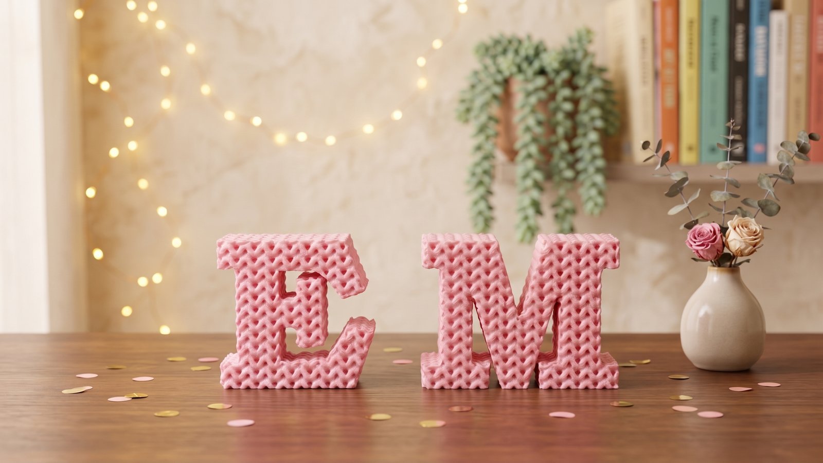 Letra decorativa personalizada efeito tricô